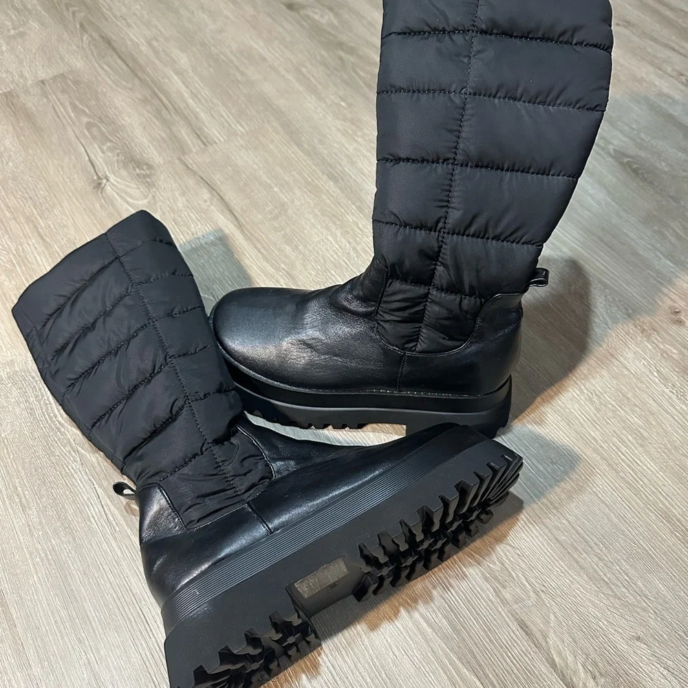 Nasty Gal Black Quilted Knee-High  Platform Boots Lug Sole Zip EU 38 US 7-7.5